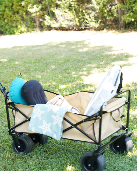 Carrito plegable con ruedas anchas BEIGE – playa, camping, jardín