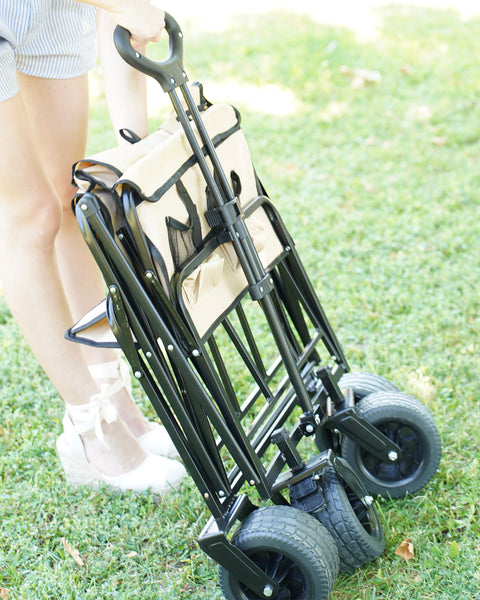 Carrito plegable con ruedas anchas BEIGE – playa, camping, jardín