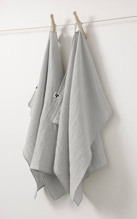 Juego de 2 toallas de cocina de gasa de algodón Gris claro