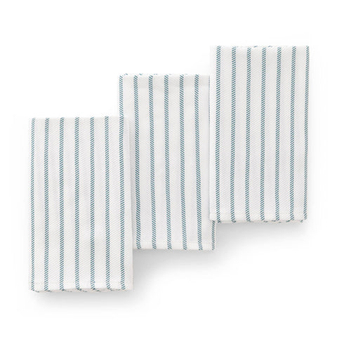 Set 3 paños cocina algodón tacto suave resistente rayas: Agua Marina