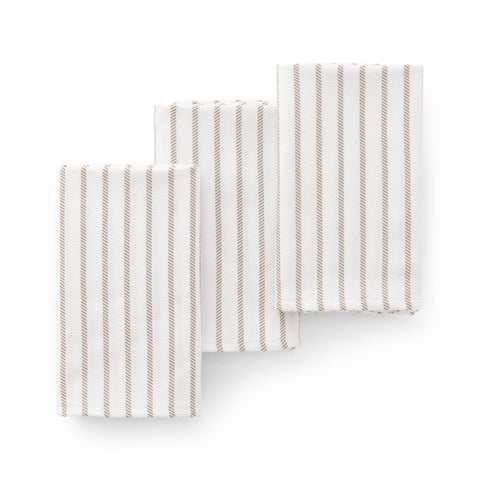 Set 3 paños cocina algodón tacto suave resistente rayas: Beige