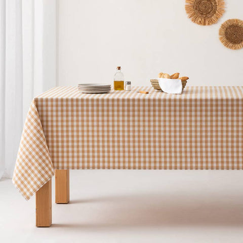 Fleckschutz-Tischdecke Stoffgefühl Vichy-Karo Baumwolle: Gelb / 140x20 – Saocco