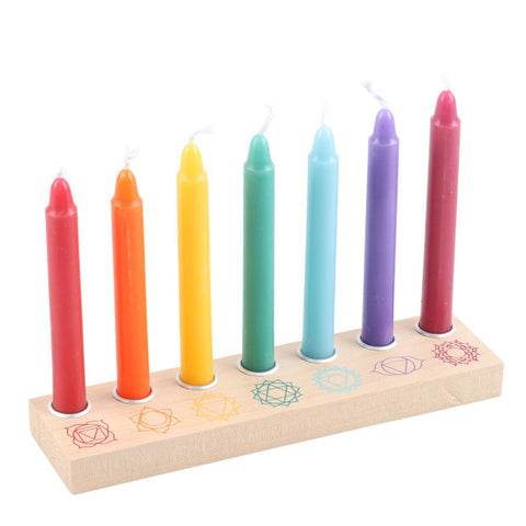 Portavelas de Madera 7 Chakras – Energía y Armonía para tu Hogar