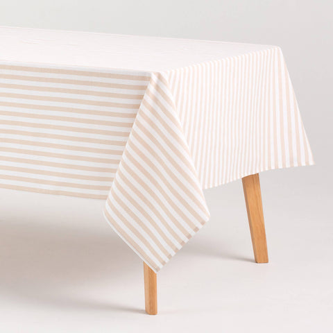 Mantel antimanchas algodón tacto tela rayas Beige